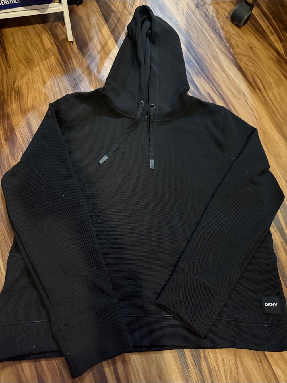 DKNY Black Hooded Ribbed Sweatshirt